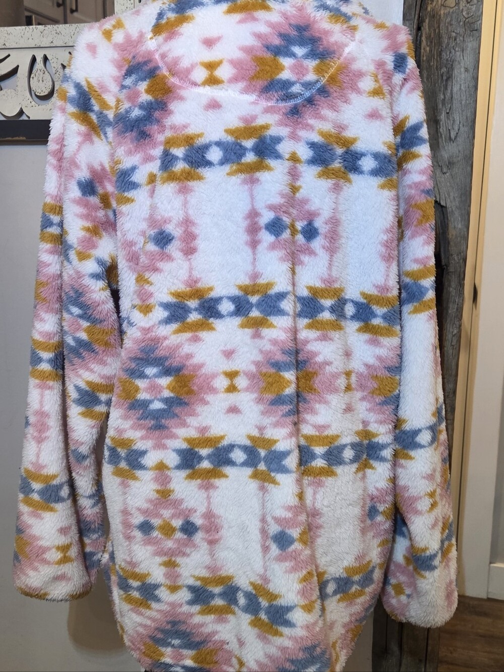 Simply Southern Pink Sherpa Pullover with Multicolor Aztec Print - Picture 5 of 8